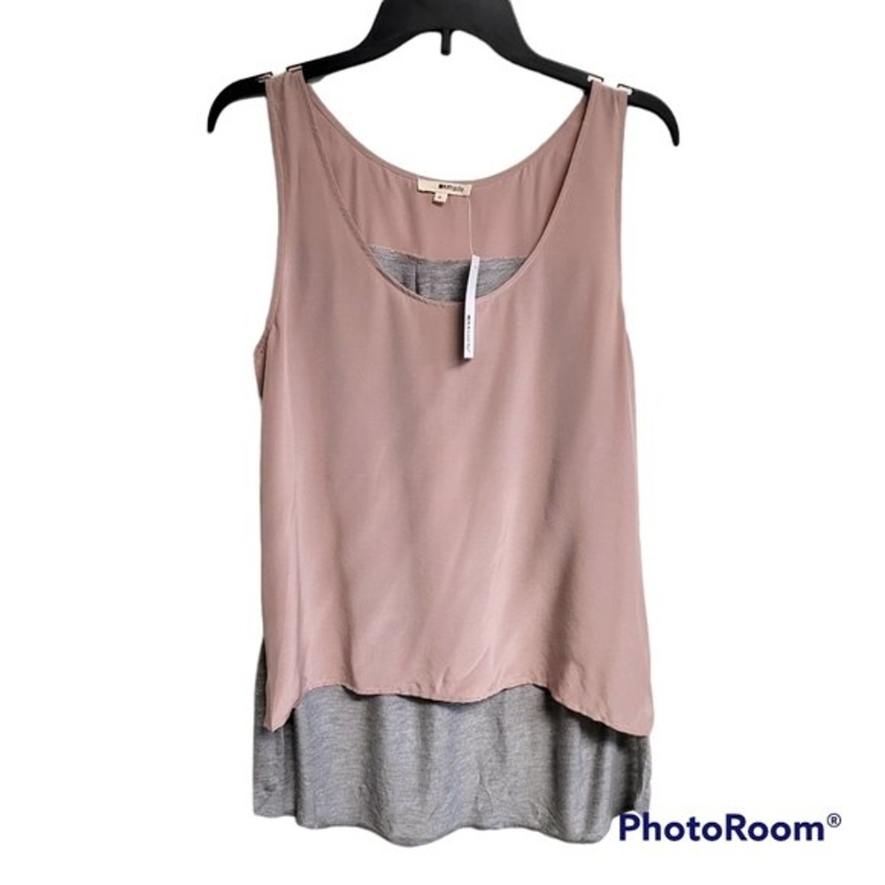 Revolve Lamade Blush Pink And Grey Colorblock‎ 2 Texture High-Low Silk Tank  M